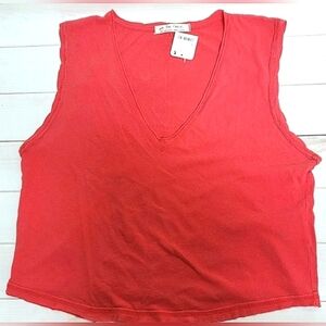 Free People We The Free Red Cropped Oversized V-Neck Sleeveless Top Small - NWT